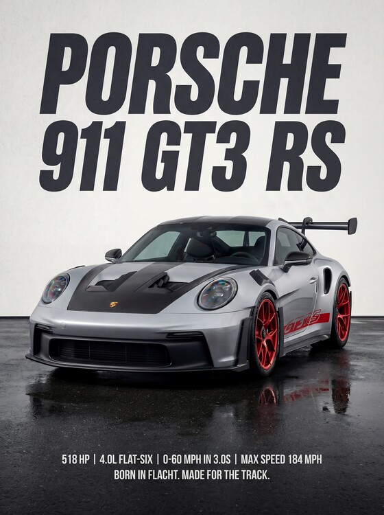 Plakat Silver Porsche 911 GT3 RS with Red Rims Poster