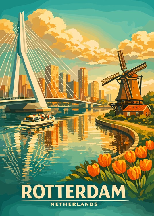 Poster Vintage Travel Rotterdam Netherlands