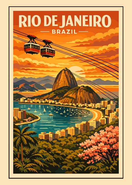 Poster Vintage Retro Rio De Janeiro Brazil Cityscape Travel