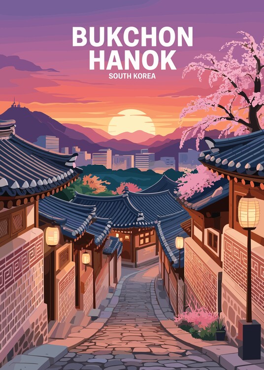 Poster Travel Bukchon Hanok South Korea