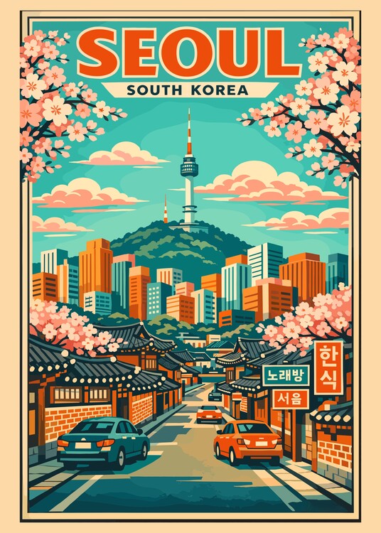 Poster Vintage Travel Seoul South Korea