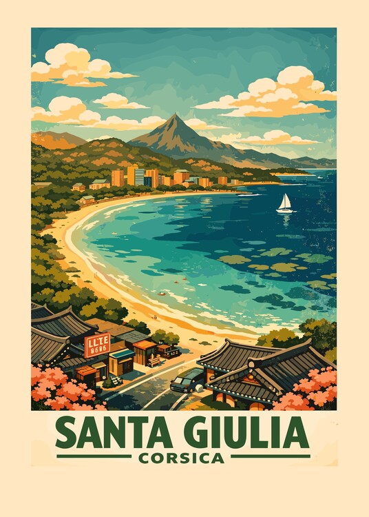 Poster Vintage Travel Santa Giulia Corsica