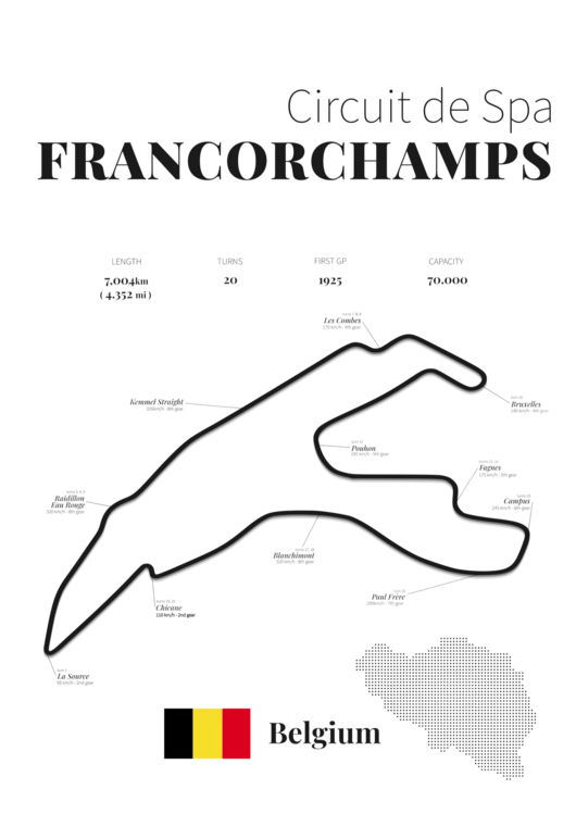 T-shirt Spa Francorchamps racetrack (white)