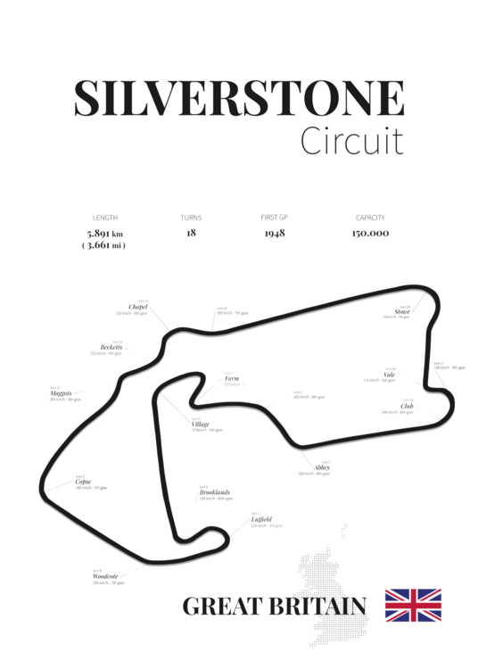 T-shirt Silverstone racetrack (white)