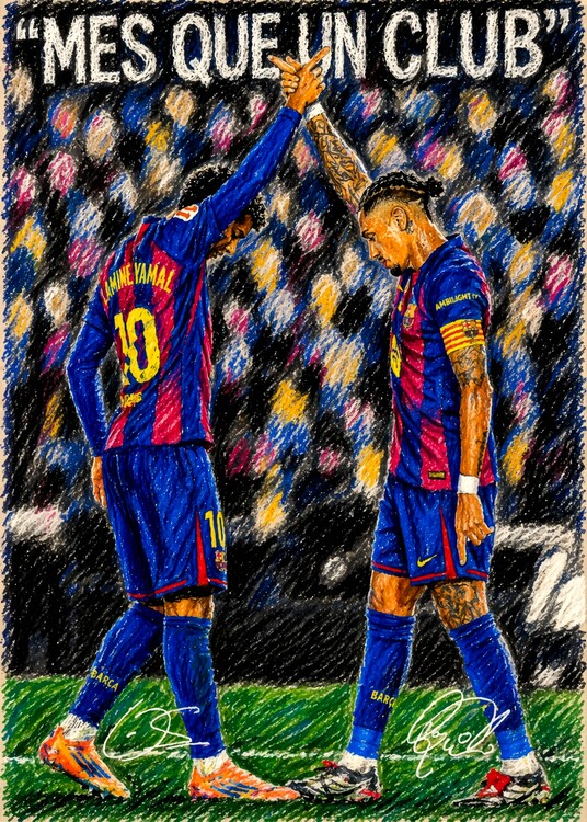 Canvas-taulu Crayon-Style Duo Footballers Goal Celebration