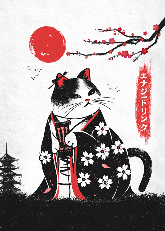 Juliste Cat in Kimono with Monster Energy