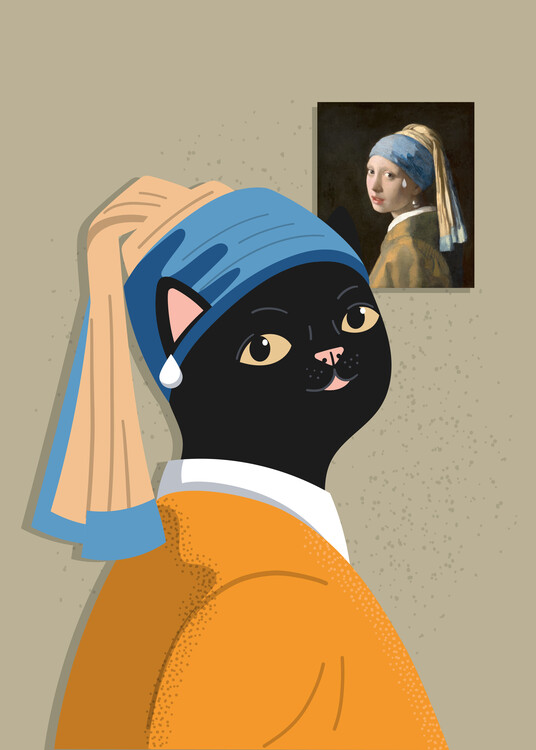 Plagát Cat with a Pearl Earring