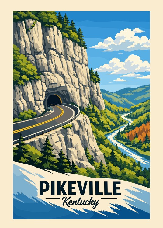 Poster Vintage Travel Pikeville Kentucky
