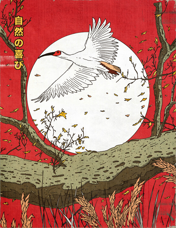 Levně Plakát, Obraz - Flying Crane Red Sun, Nicholas, 30 × 40 cm