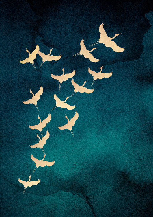 Levně Plakát, Obraz - Graceful Golden Cranes, Aureous, 30 × 40 cm