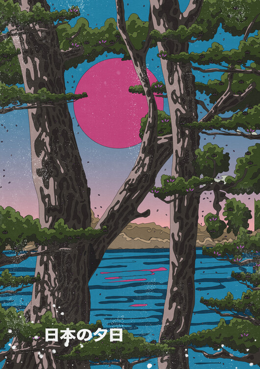 Levně Plakát, Obraz - Japanese Sunset Pines, Nicholas, 30 × 40 cm