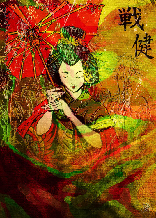 Obraz na plátně Japanese Umbrella Geisha