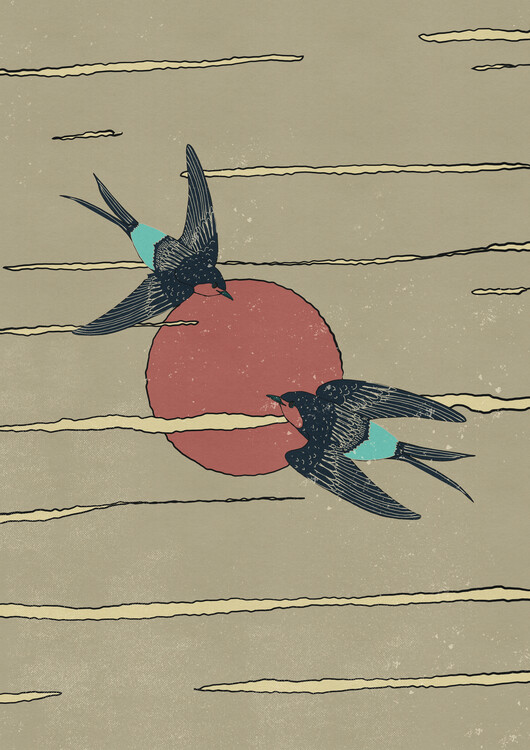 Levně Plakát, Obraz - Japanese Swallows Flight, Nicholas, 30 × 40 cm
