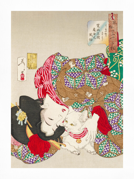 Levně Plakát, Obraz - Woman With Pet Kansei Era (1888), Tsukioka Yoshitoshi, 30 × 40 cm