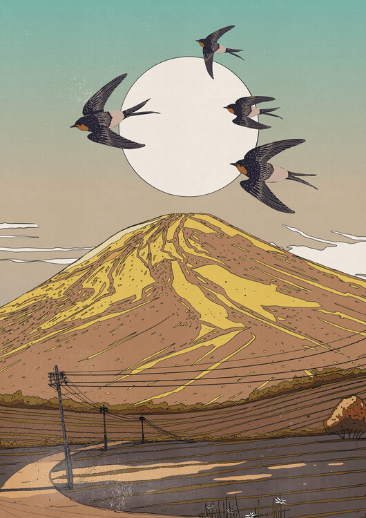 Levně Plakát, Obraz - Mount Fuji Swallows Sunset, Nicholas, 30 × 40 cm