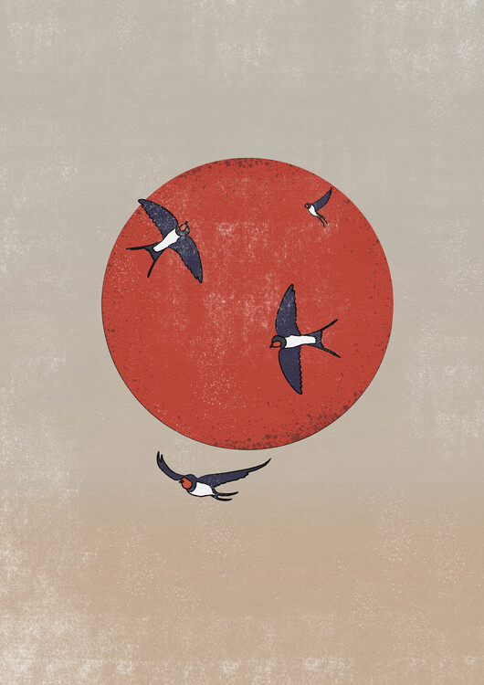 Levně Plakát, Obraz - Swallows Over Red Sun, Nicholas, 30 × 40 cm