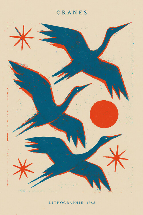 Levně Plakát, Obraz - Cranes lithographie, Treechild, 26.7 × 40 cm