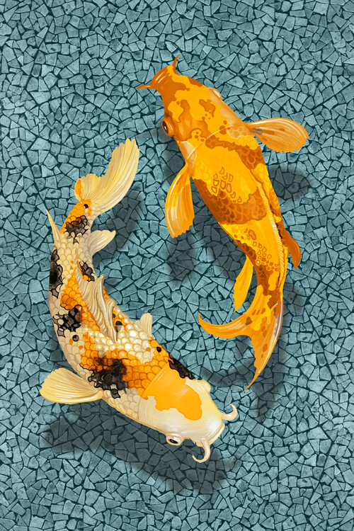 Levně Plakát, Obraz - Yin Yang Koi, Marja van den Hurk, 26.7 × 40 cm