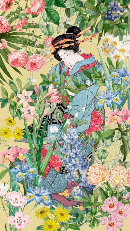 Levně Plakát, Obraz - Geisha Among Flowers, Marja van den Hurk, 22.2 × 40 cm