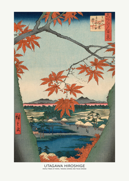 Levně Plakát, Obraz - Maple Trees At Mama, Utagawa Hiroshige, 30 × 40 cm