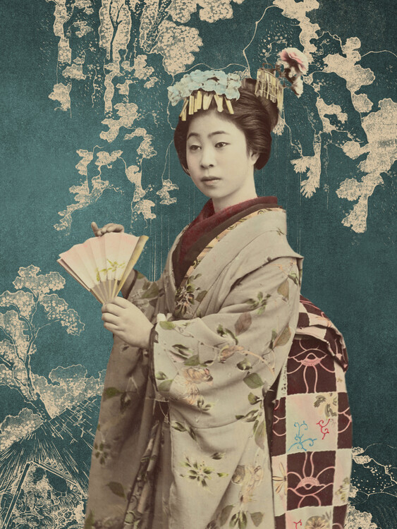 Levně Plakát, Obraz - Elegant Geisha Portrait, Marja van den Hurk, 30 × 40 cm