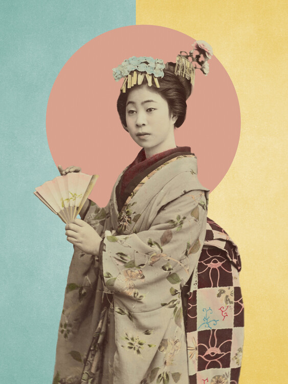 Levně Plakát, Obraz - Japanese Woman with Fan, Marja van den Hurk, 30 × 40 cm