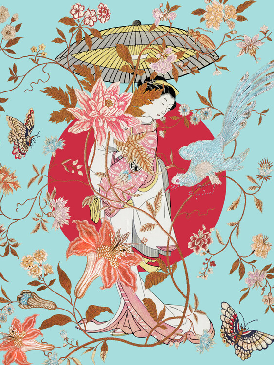 Levně Plakát, Obraz - Japanese Kimono Garden, Marja van den Hurk, 30 × 40 cm