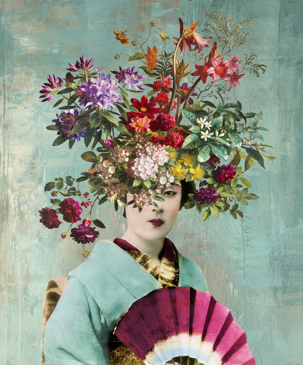 Levně Plakát, Obraz - Floral Geisha Portrait, Marja van den Hurk, 33.2 × 40 cm
