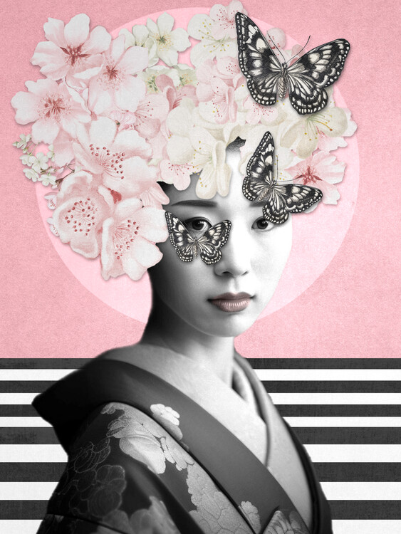 Levně Plakát, Obraz - Blossom Butterfly Geisha, Marja van den Hurk, 30 × 40 cm