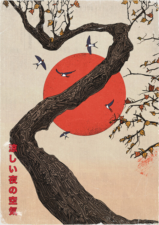 Levně Plakát, Obraz - Red Sun Tree Swallows, Nicholas, 30 × 40 cm