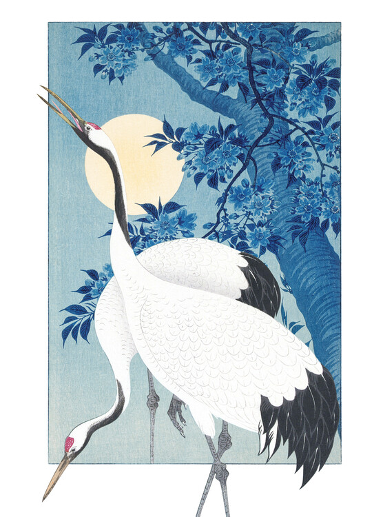 Levně Plakát, Obraz - Japanese Cranes Moonlight Serenity, Marja van den Hurk, 30 × 40 cm