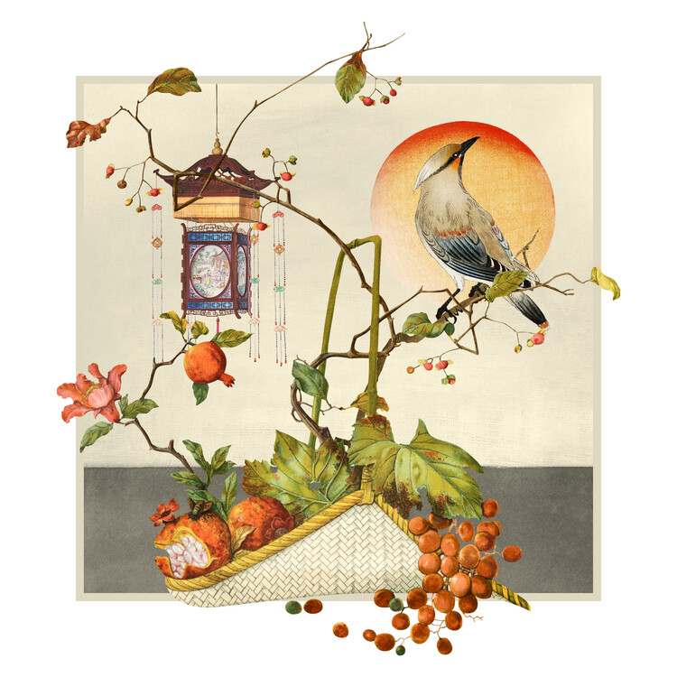 Levně Plakát, Obraz - Japanese Bird and Harvest, Marja van den Hurk, 40 × 40 cm