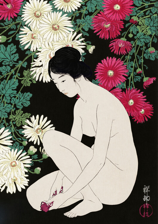 Obraz na plátně Woman Among Chrysanthemums