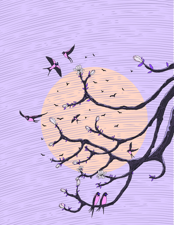 Levně Plakát, Obraz - Swallows Blossom Moon, Nicholas, 30 × 40 cm
