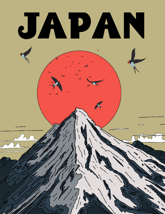 Levně Plakát, Obraz - Mount Fuji Red Sun Swallows, Nicholas, 30 × 40 cm