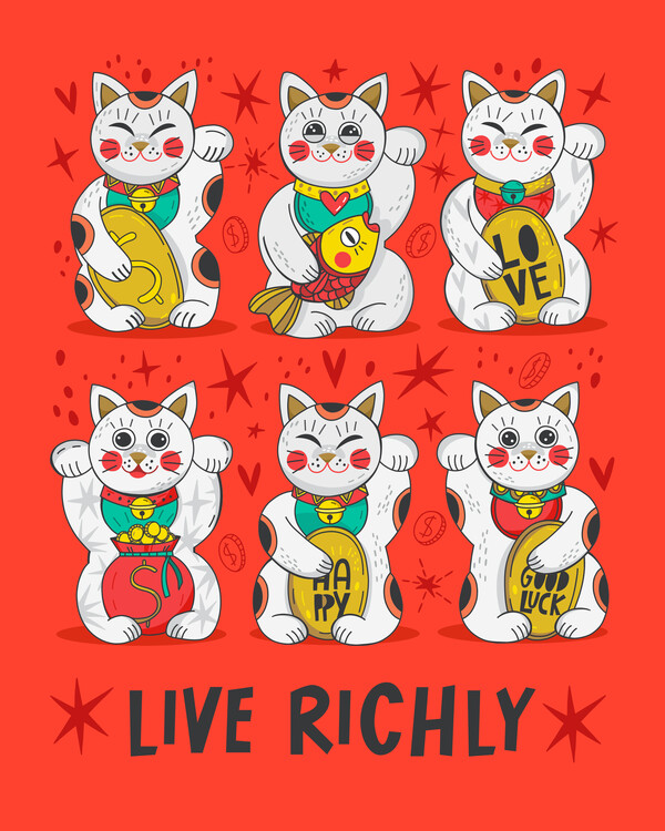 Levně Plakát, Obraz - Lucky Maneki Neko Cats, Marusha Belle, 30 × 40 cm