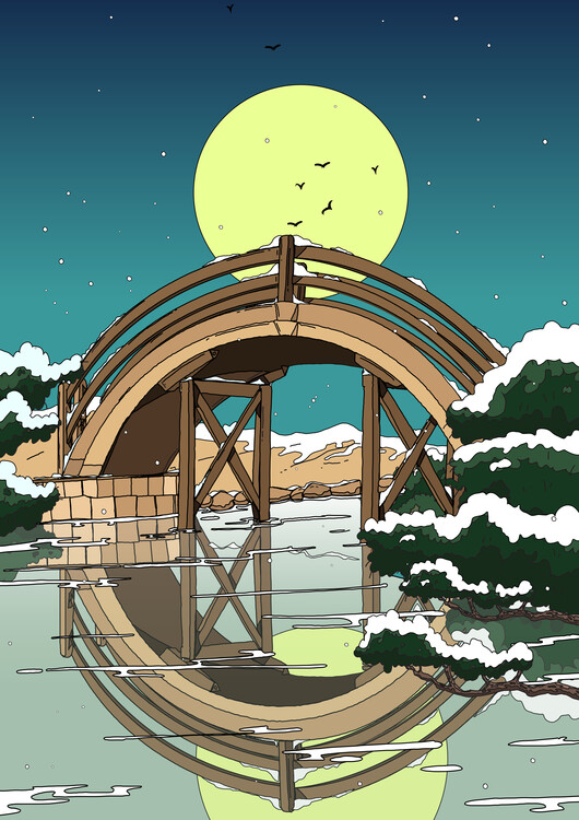Levně Plakát, Obraz - Moonlit Winter Bridge, Nicholas, 30 × 40 cm