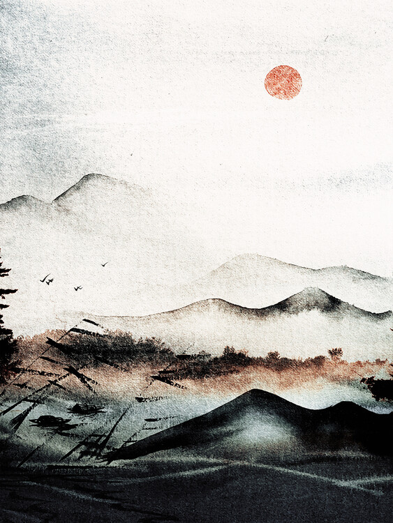 Levně Plakát, Obraz - Misty Sunrise Peaks, Treechild, 30 × 40 cm