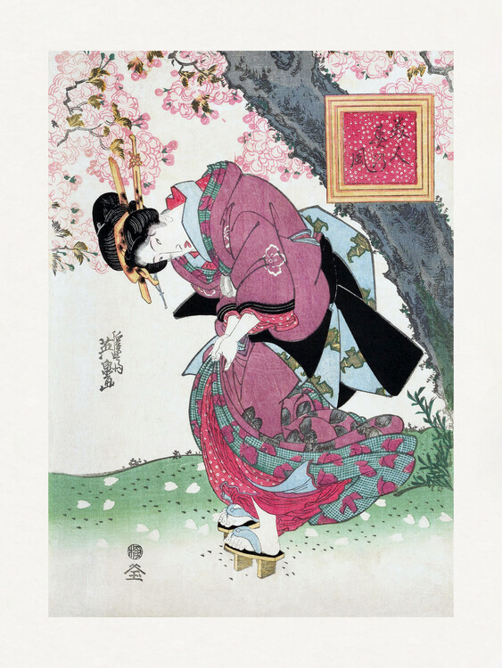 Levně Plakát, Obraz - Japanese Woman and Cherry Blossom (1828), Keisai Eisen, 30 × 40 cm