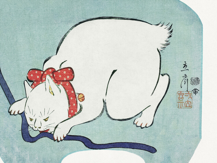Levně Plakát, Obraz - Japanese White Cat (1863), Utagawa Hiroshige, 40 × 30 cm
