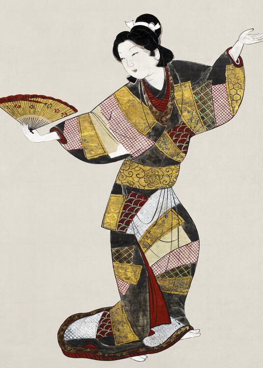 Plakát Japanese Female Dancer (17th Century) Vintage Painting