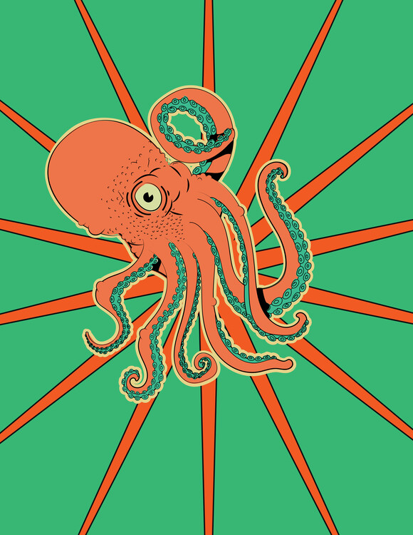 Levně Plakát, Obraz - Vibrant Retro Octopus, Nicholas, 30 × 40 cm