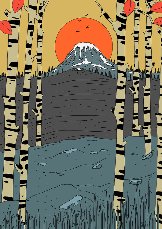 Levně Plakát, Obraz - Autumn Birch Mountain Sun, Nicholas, 30 × 40 cm