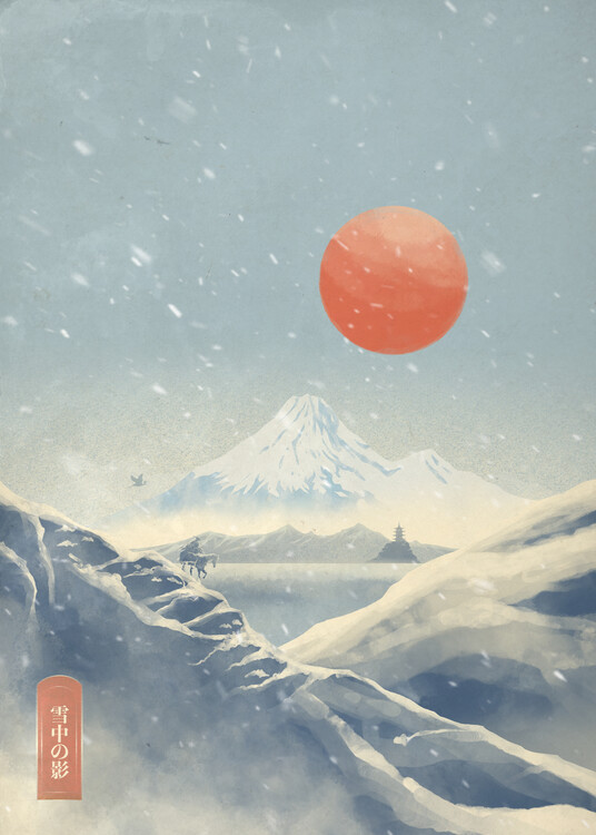 Levně Plakát, Obraz - Snowy Mountain Red Sun, Fadil Roze, 30 × 40 cm