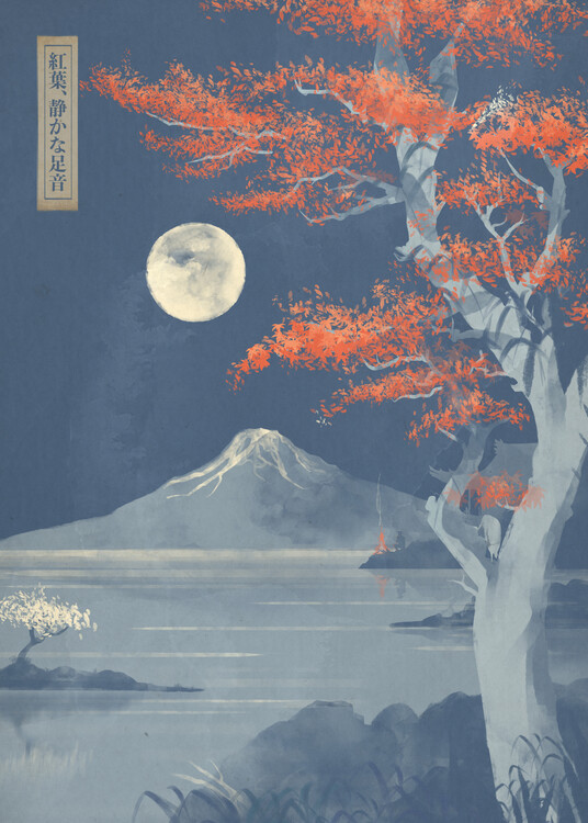 Levně Plakát, Obraz - Autumn Moon Over Fuji, Fadil Roze, 30 × 40 cm