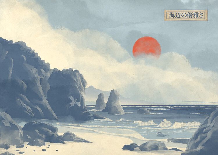 Levně Plakát, Obraz - Serene Coastal Red Sun, Fadil Roze, 40 × 30 cm