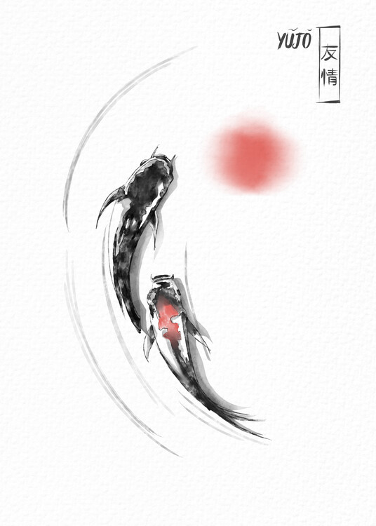 Levně Plakát, Obraz - Black Koi Red Sun, Fadil Roze, 30 × 40 cm
