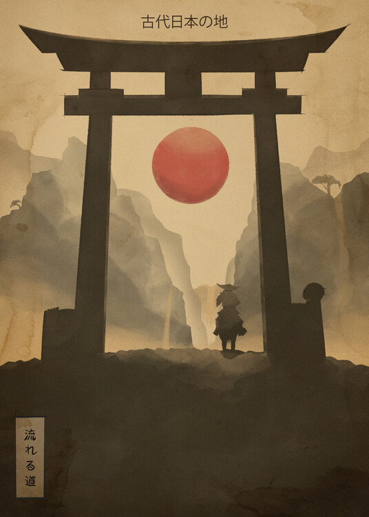 Levně Plakát, Obraz - Warrior at Torii Gate, Fadil Roze, 30 × 40 cm
