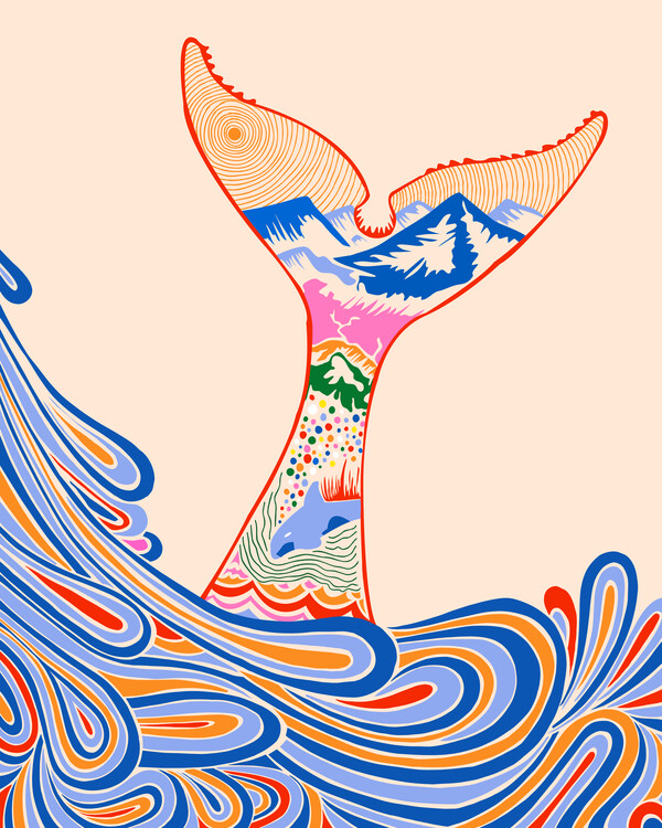 Levně Plakát, Obraz - Vibrant Ocean Whale, Kintsugi99, 30 × 40 cm