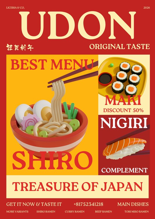 Poster Japanese Udon And Sushi